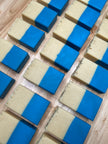 3 diagonal rows of blue & ivory soap